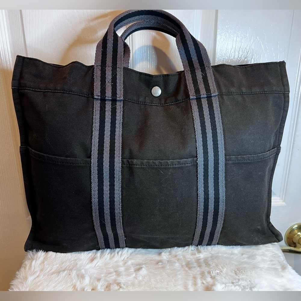 HERMES FOURRE TOUT MM VINTAGE TOTE BAG CANVAS BLACK